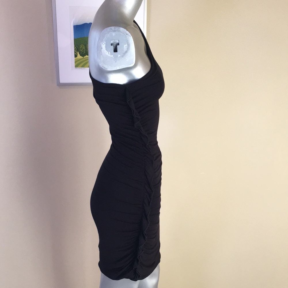One Shoulder Ruched / Shirred Ruffle Dress - Picture 11 of 13